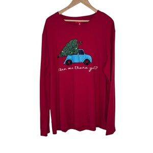 Family Pajamas Men's Red "Are We There Yet" Christmas Holiday Pajama Top Sz XXL